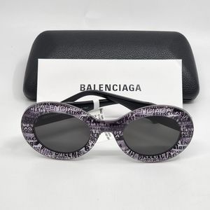 BALENCIAGA LOGO PRINT White/Gray Oval Unisex Runway Sunglasses